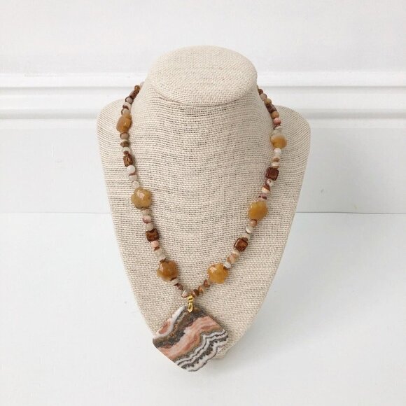 NWT Genuine Zebra Jasper, Citrine, Agate, Lampwork Glass Necklace Beaded Orange - Picture 1 of 6